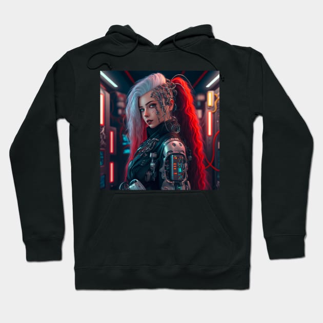 Alluring Cyberpunk Cyborg Hoodie by AICreateWorlds